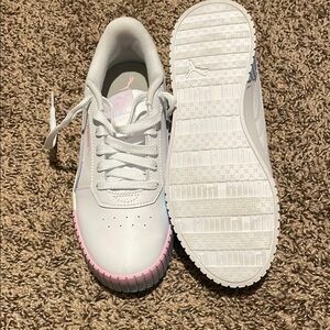 Puma White Sneakers with Pink and Blue Accents